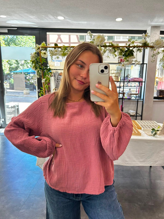 Musselin Langarmshirt mit leichten Ballonärmel