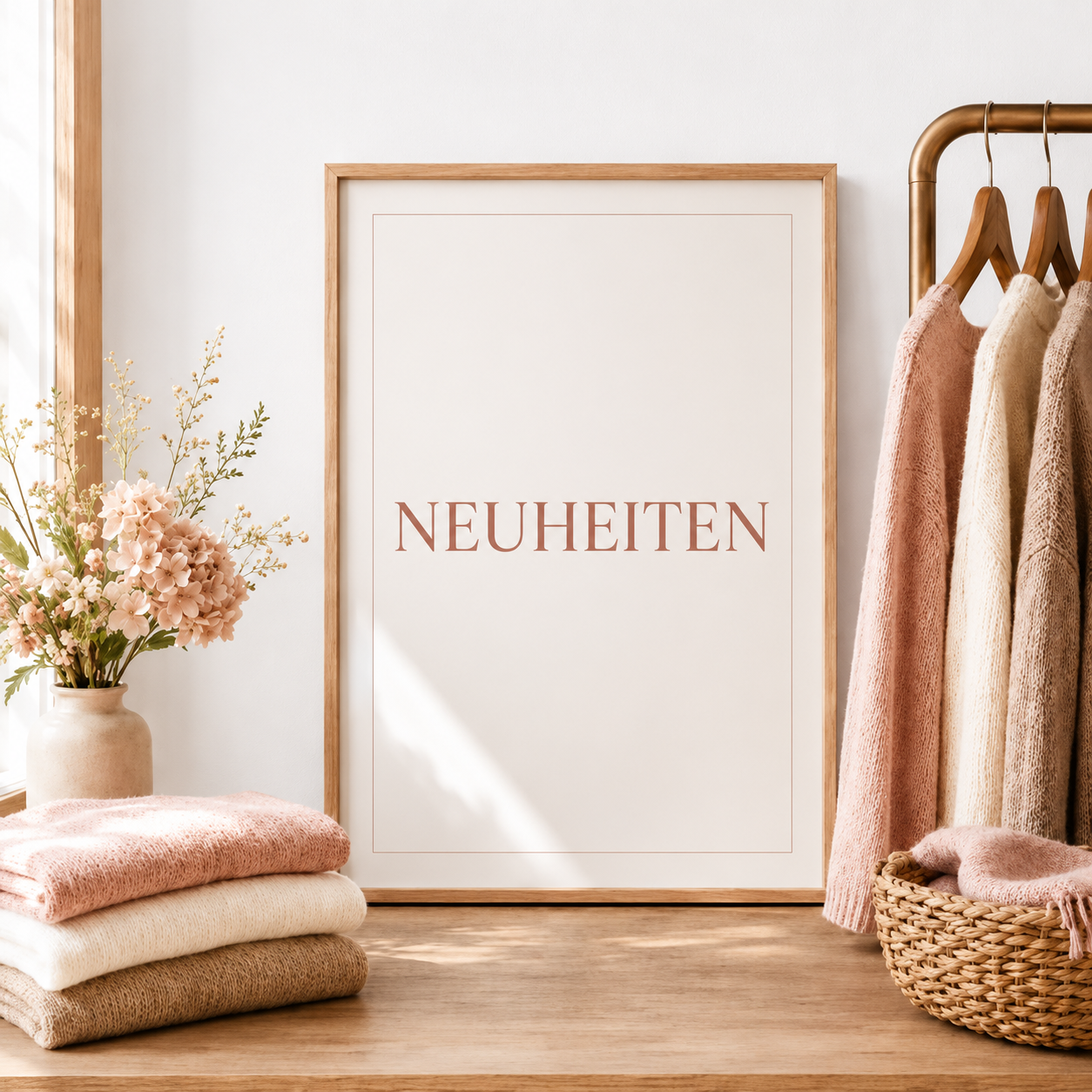Dekorative Boutique-Szene mit dem Schriftzug Neuheiten