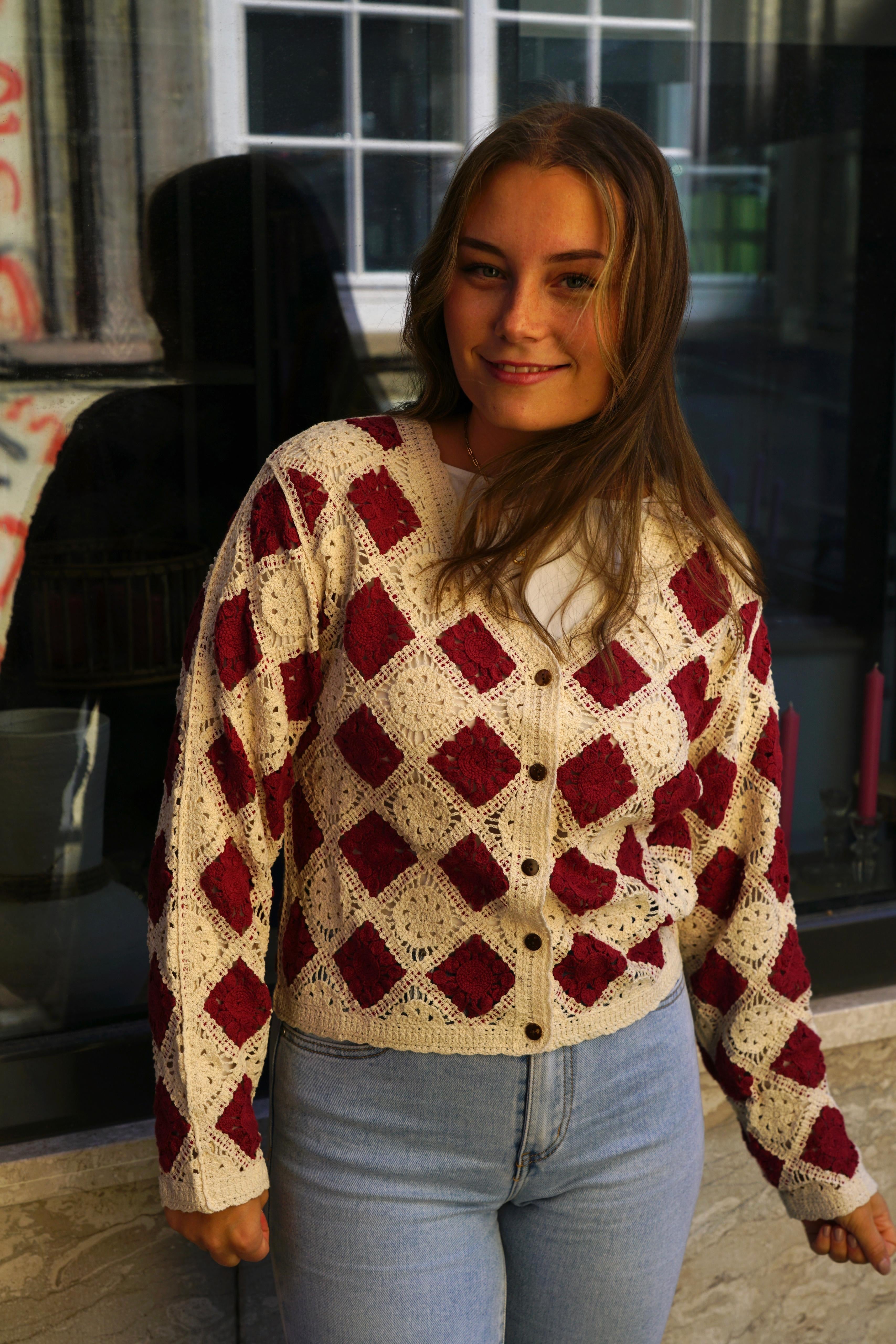 Crochet Cardigan Ruby Squares