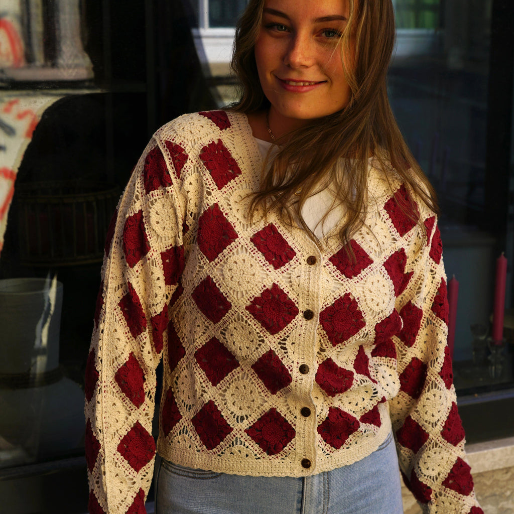 Crochet Cardigan Ruby Squares