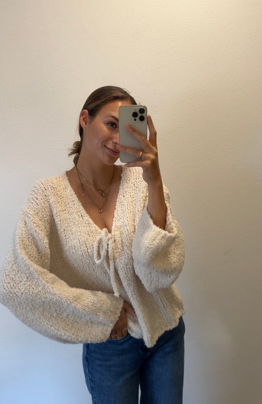 Bouclé Tie Cardigan