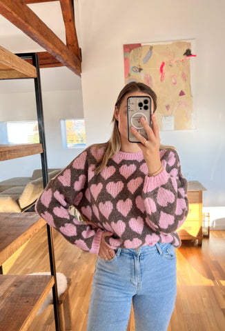 Herzstück-Pullover „Jessy“ – braun-rosa