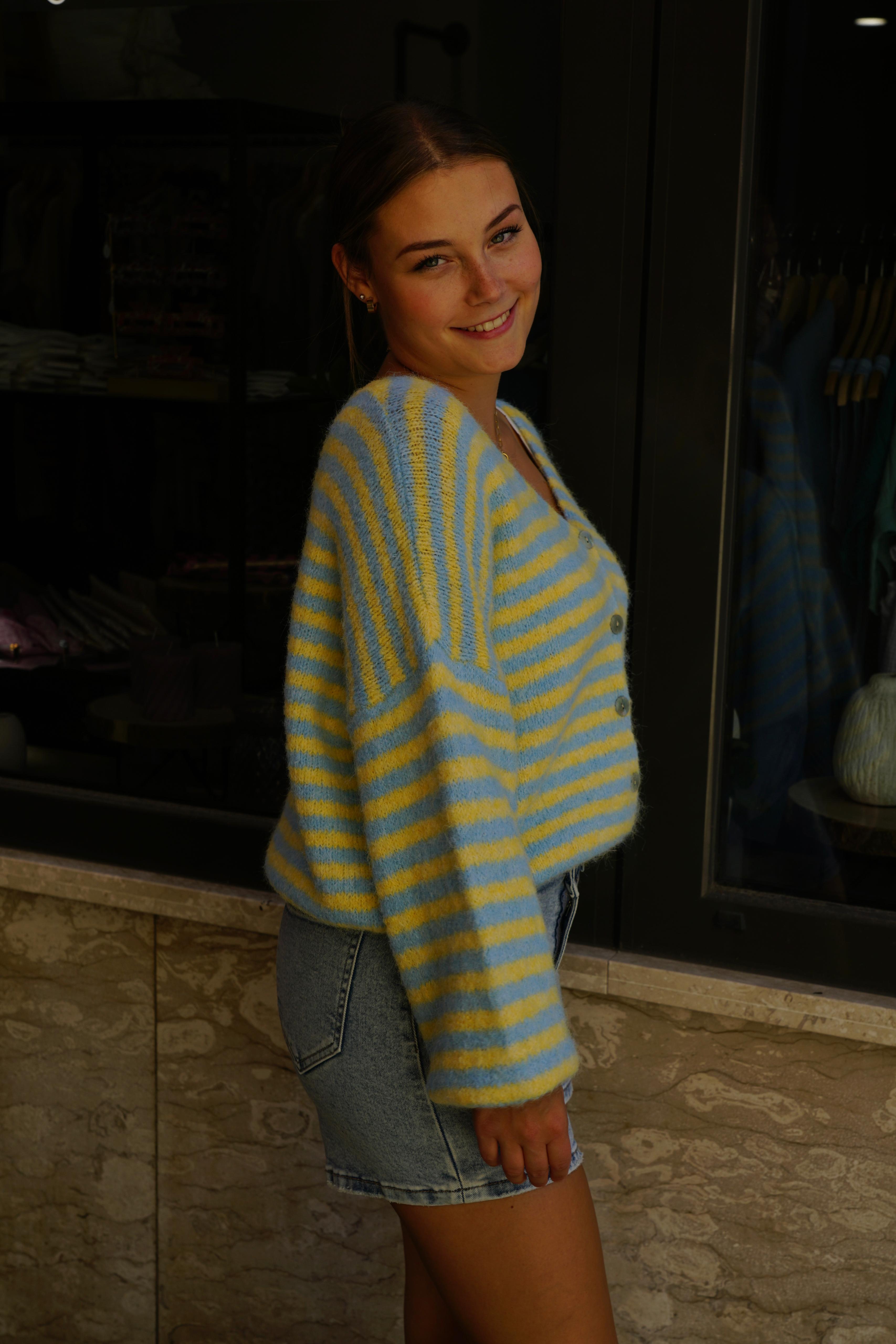 Cozy Stripes Cardigan in grün - beige