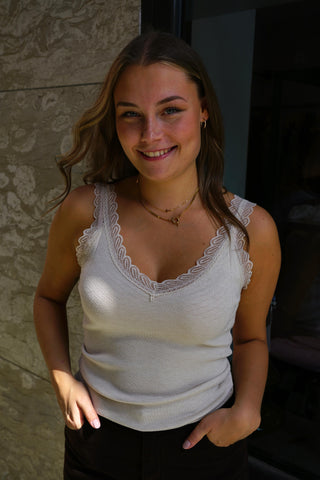 Lace Rib Top - Beige