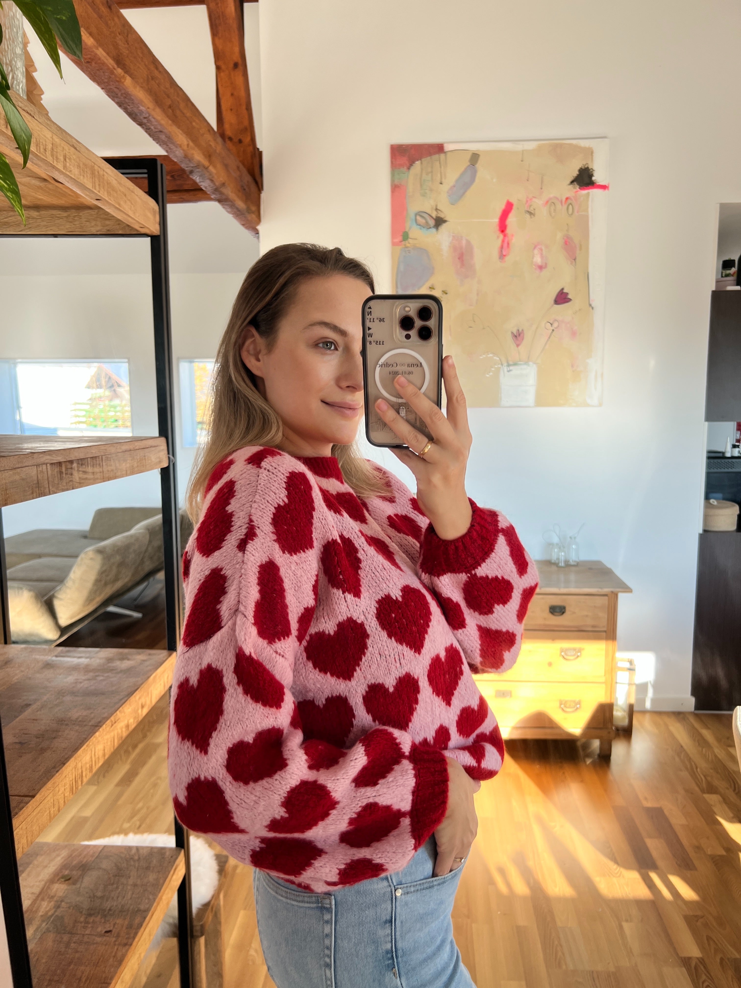 Herzstück-Pullover „Jessy“ – rot-rosa