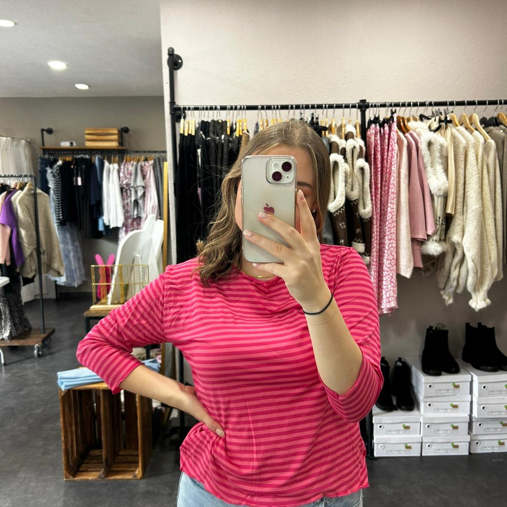 Streifenoberteil 3/4 Arm – Pink/Beere