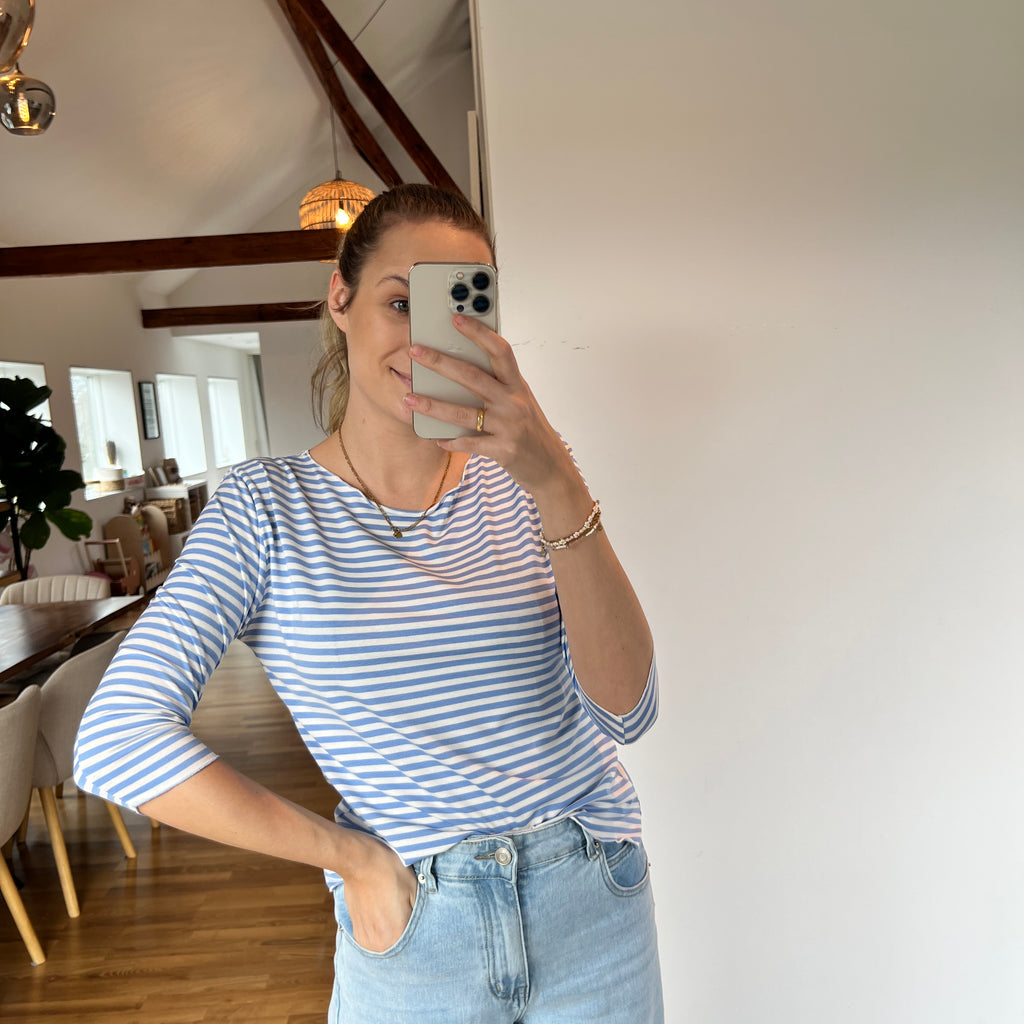 Streifenoberteil „Nola“ – Hellblau/Weiß