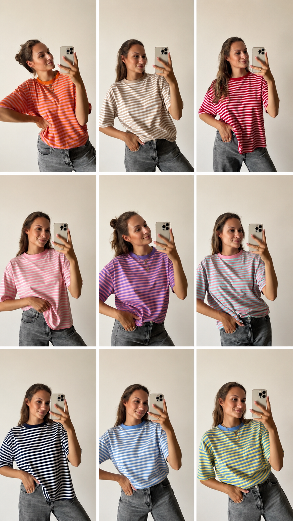 Lässiges Streifen T-Shirt – Braun/Rosa
