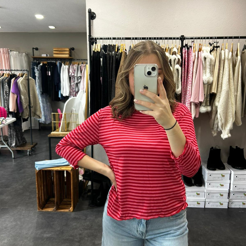 Streifenoberteil 3/4 Arm – Pink/Rot
