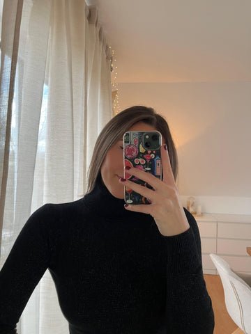 Glitzer-Rollkragenpullover „Yuliya“ – schwarz