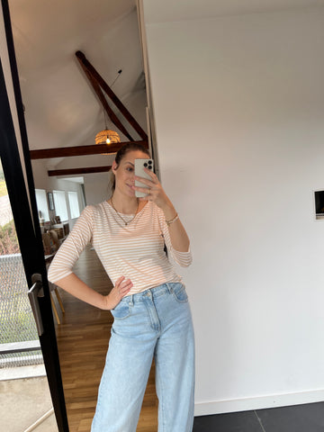 Streifenoberteil „Nola“ – Beige/Weiß