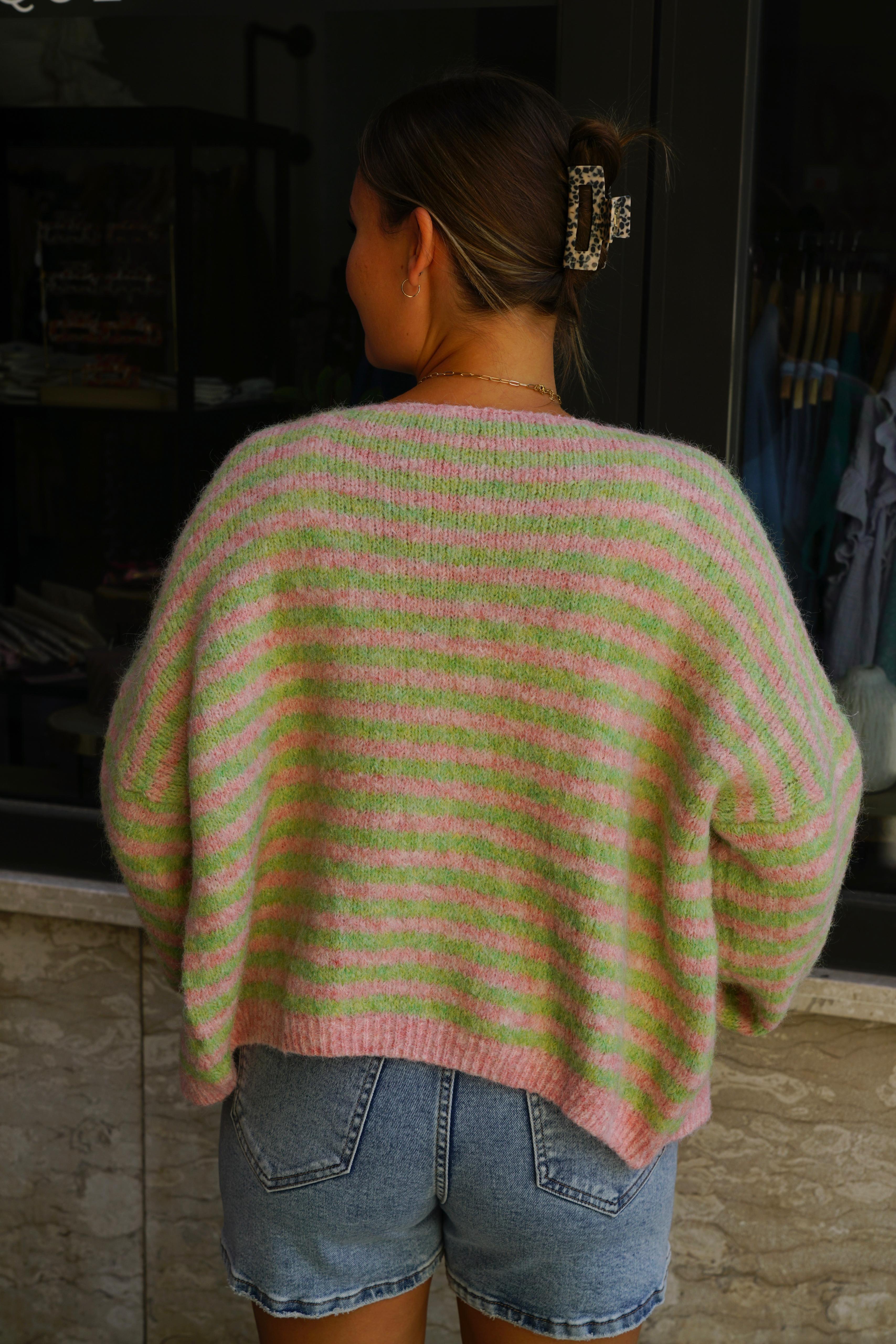 Cozy Stripes Cardigan in grün - rosa