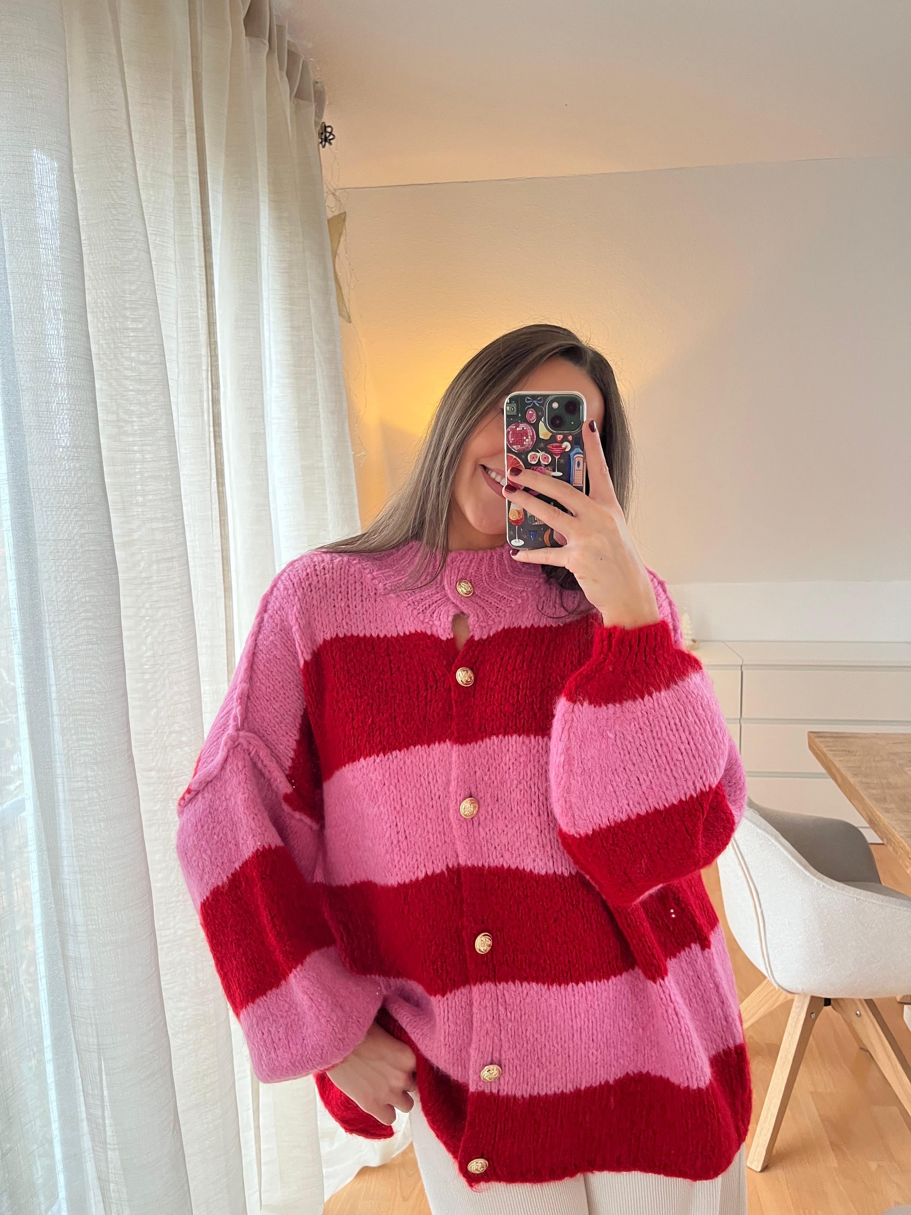 Cardigan „Maris“ – pink-rot gestreift