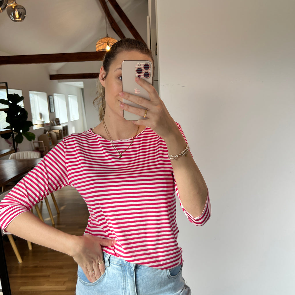 Streifenoberteil „Nola“ – Kirschrot/Weiß