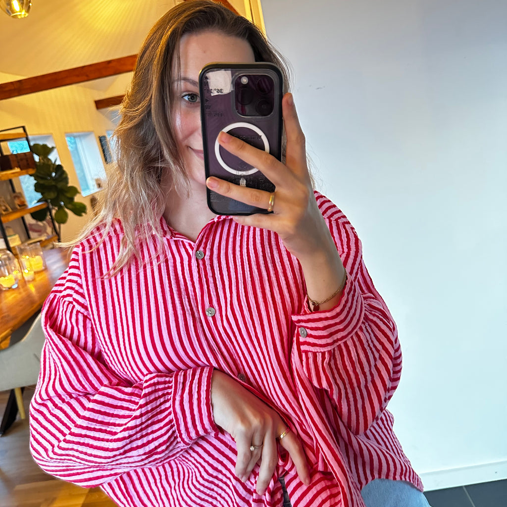 Musselinbluse – Rot-Rosa gestreift
