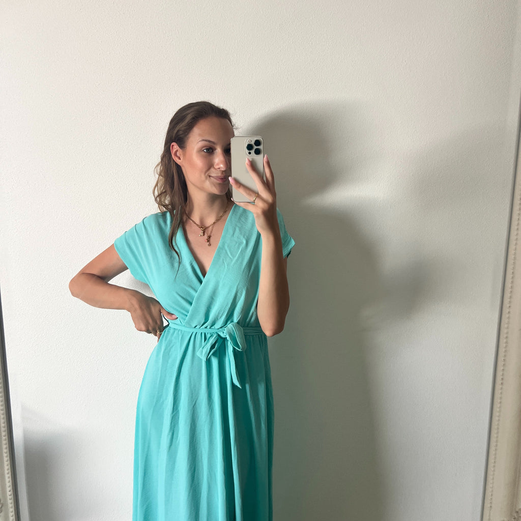 Sommerkleid mit Wickeloptik – Aqua