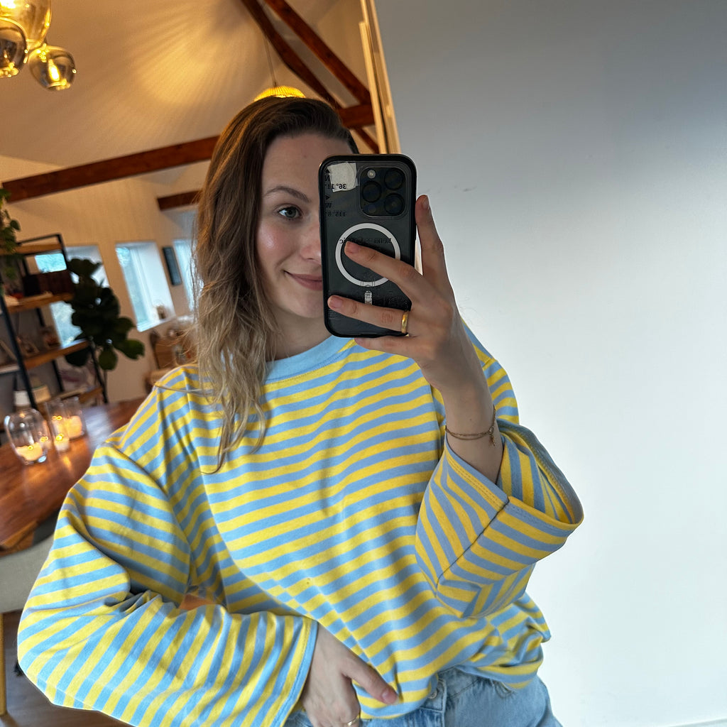 Lässiges Streifenoberteil – Hellblau-Gelb