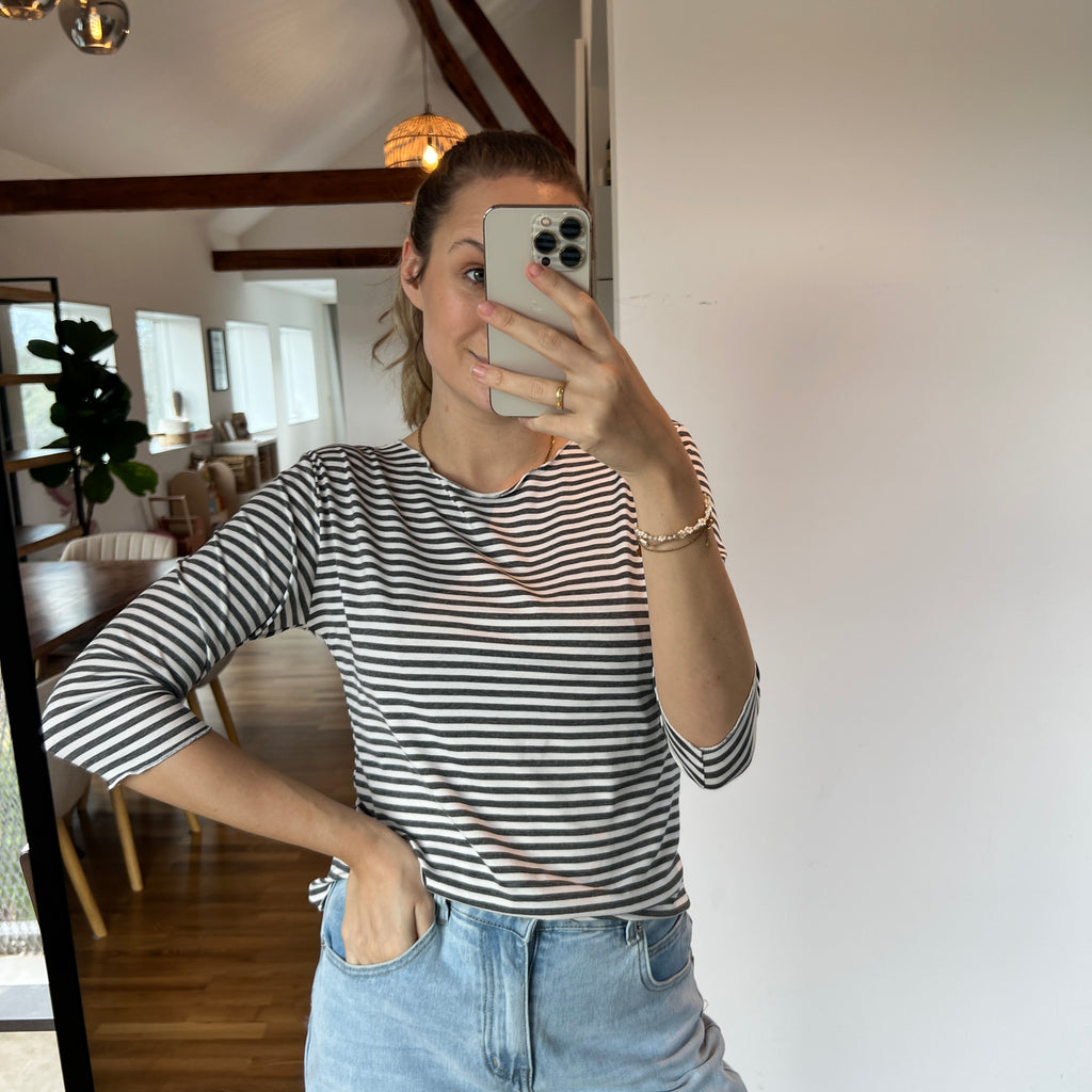 Streifenoberteil „Nola“ – Offwhite/Anthrazit (Washed Look)