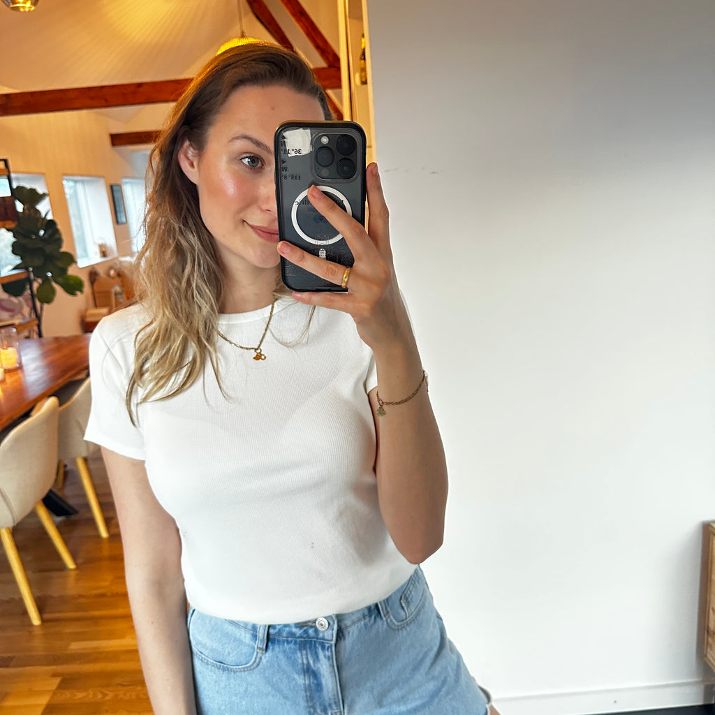 Basic Ripp T-Shirt – Weiß