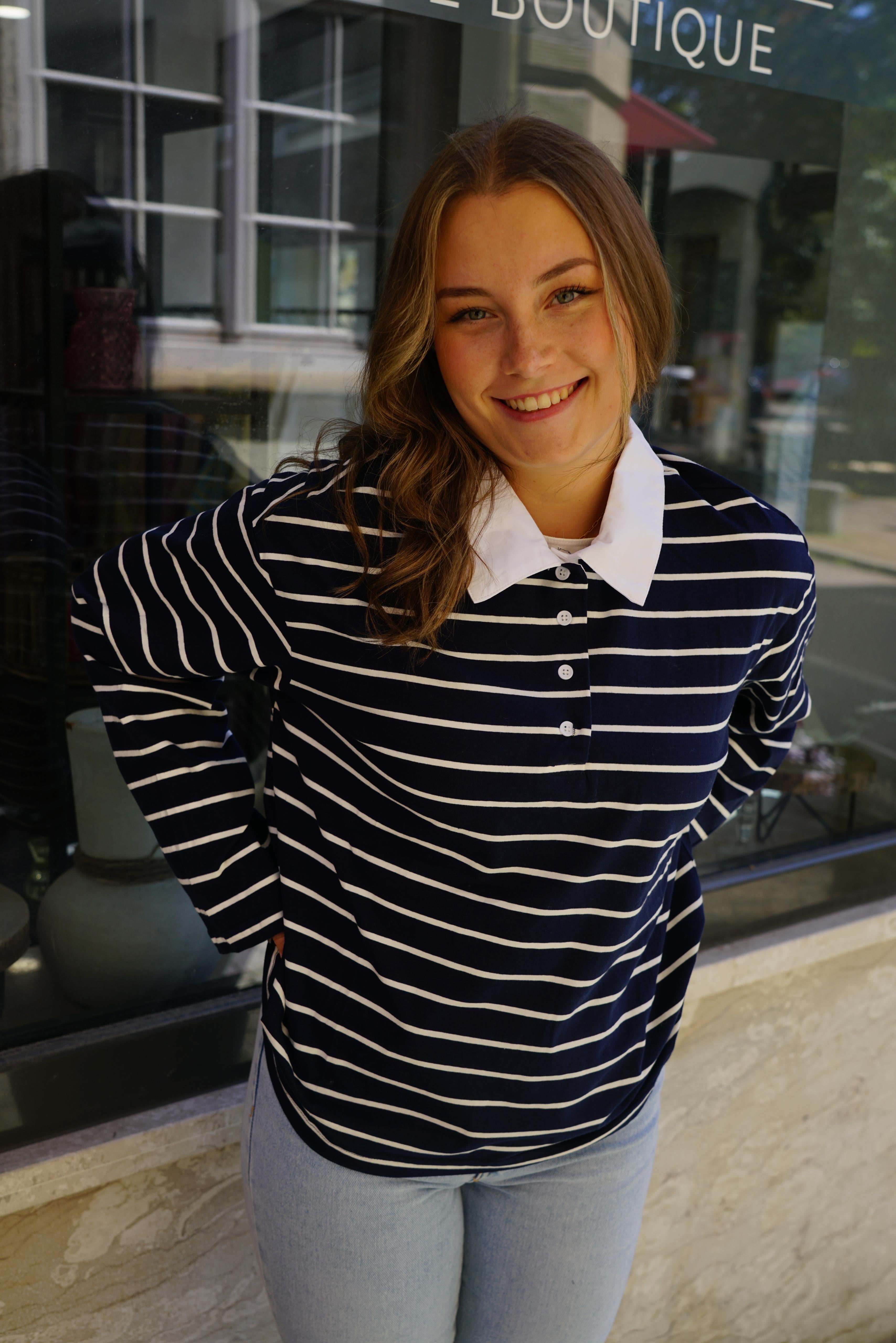Navy Stripe Polo Longsleeve