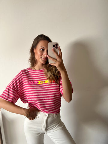 Streifen T-Shirt „La Dolce Vita“ – Rosa/Pink