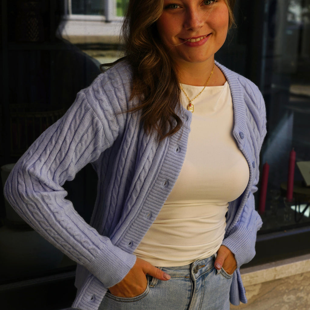 Cable Knit Strickjacke – Sky Blue