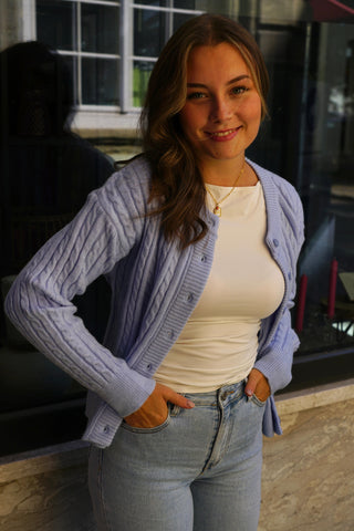 Cable Knit Strickjacke – Sky Blue