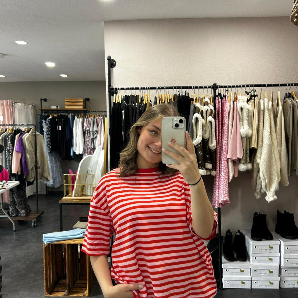 Streifen T-Shirt – Rot/Rosa