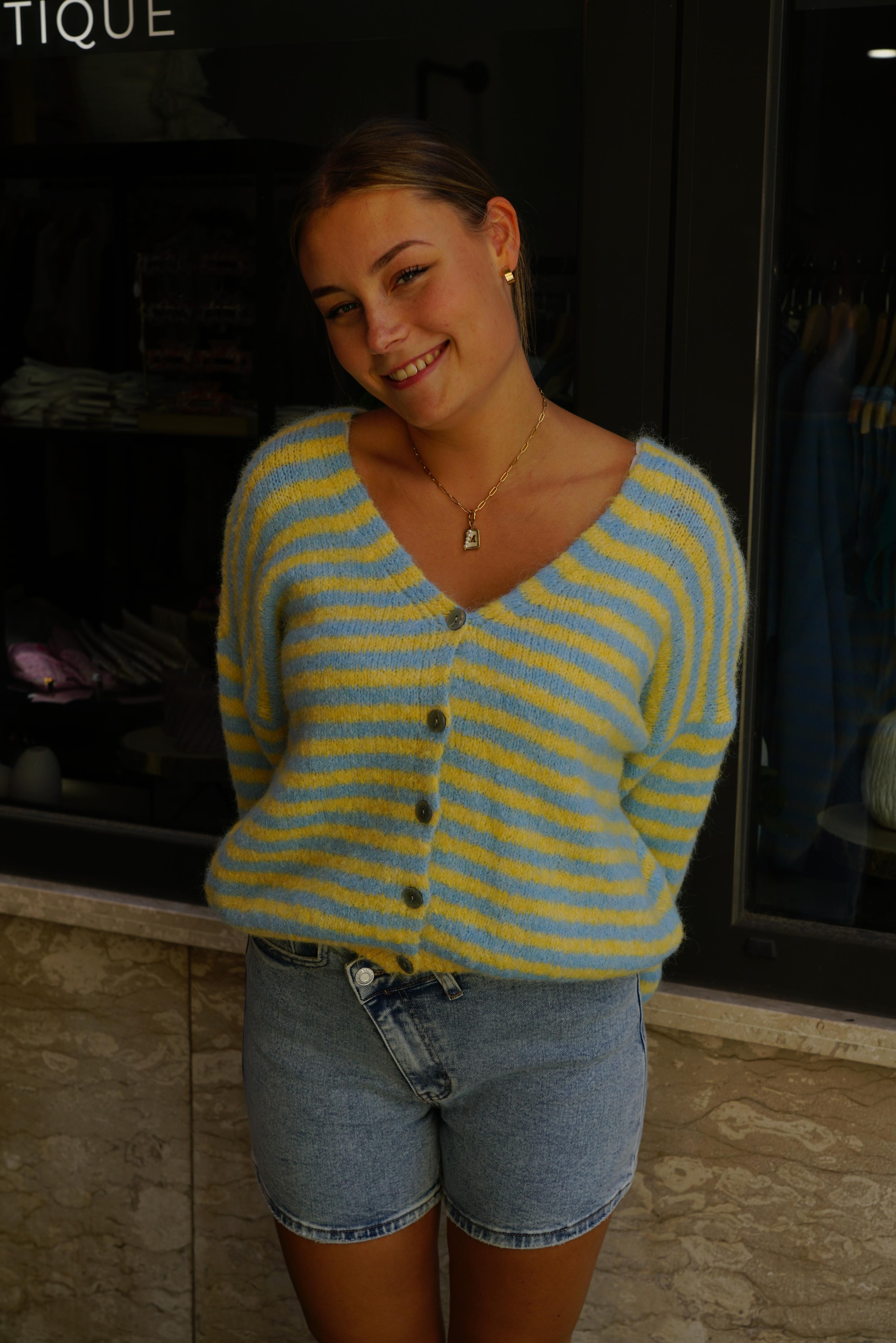 Cozy Stripes Cardigan in grün - beige
