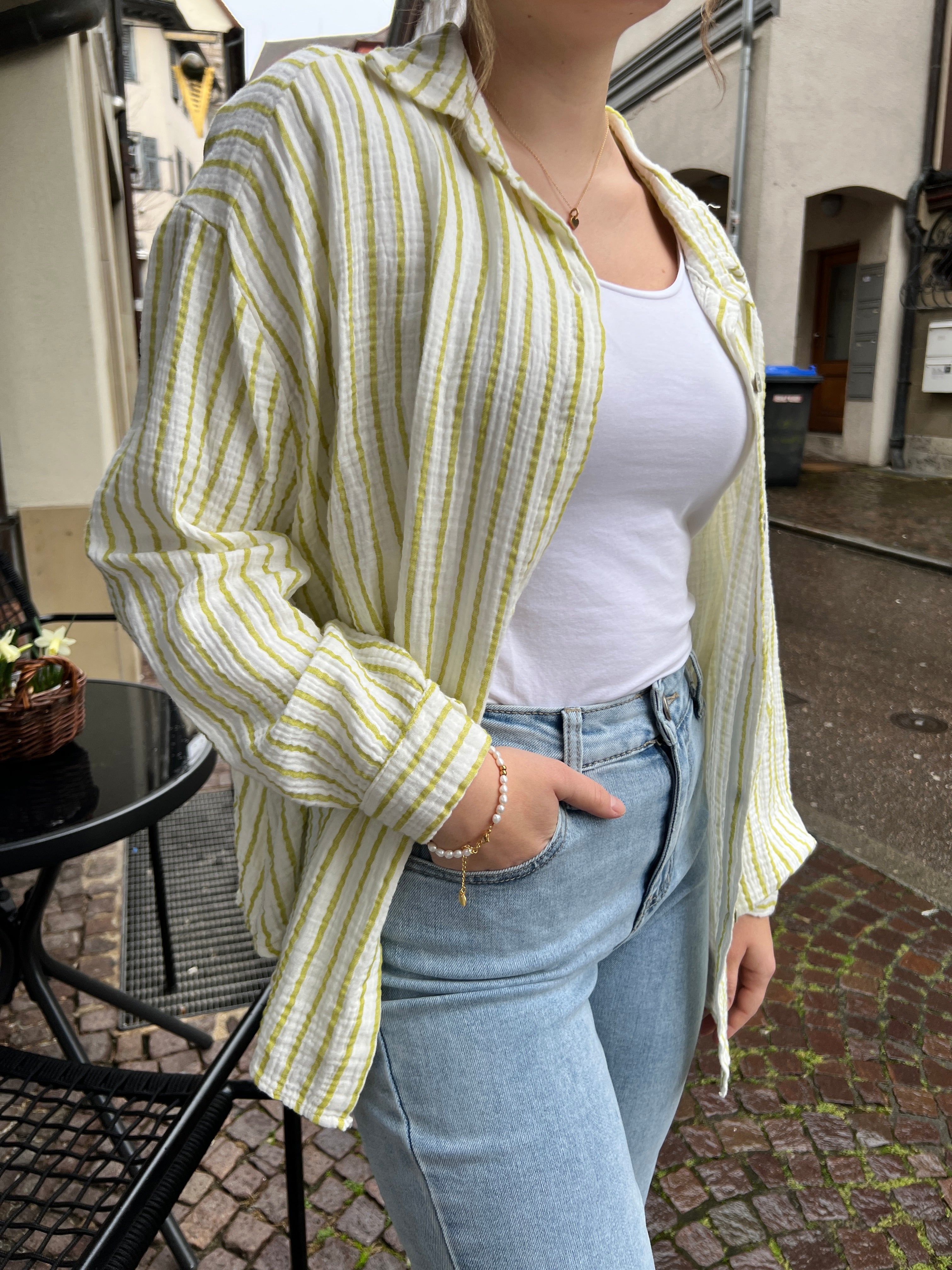 Musselinbluse Solea  🖤 grün-weiß