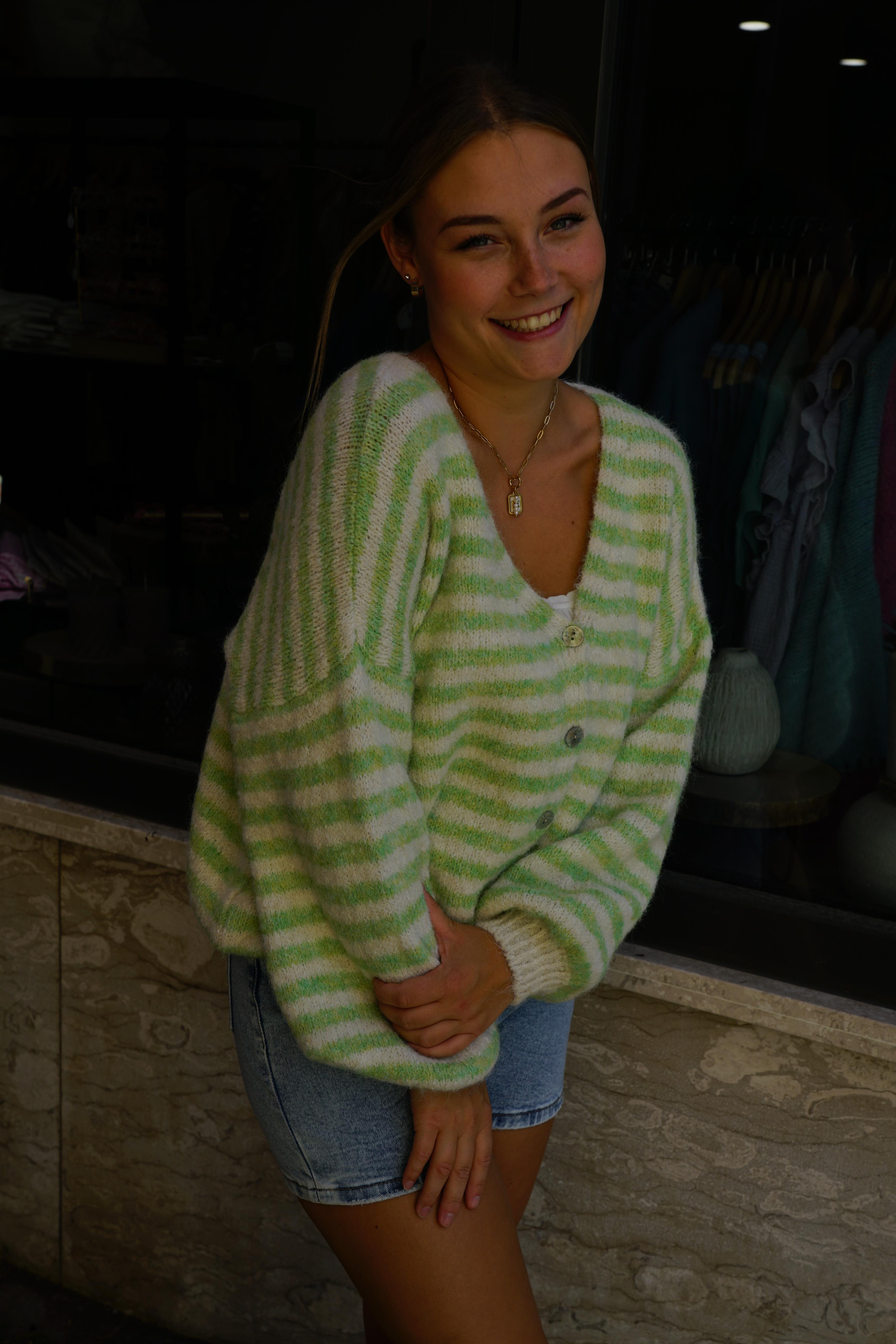 Cozy Stripes Cardigan in grün - beige