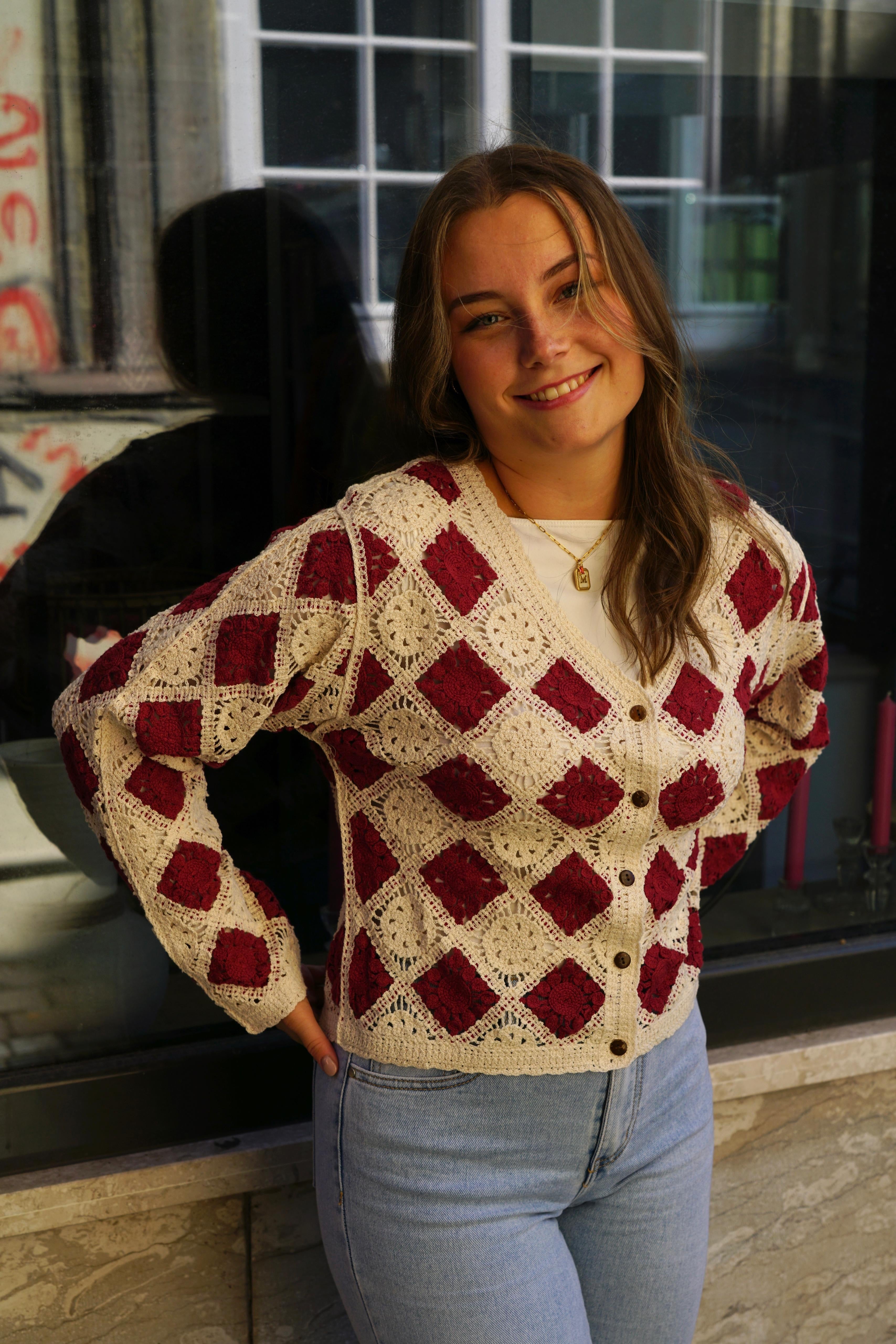 Crochet Cardigan Ruby Squares