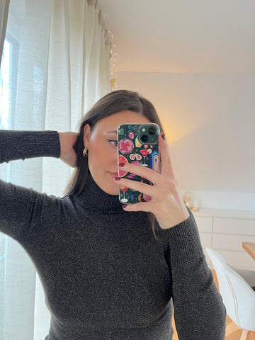 Glitzer-Rollkragenpullover „Yuliya“ – schokobraun (silberner Schimmer)