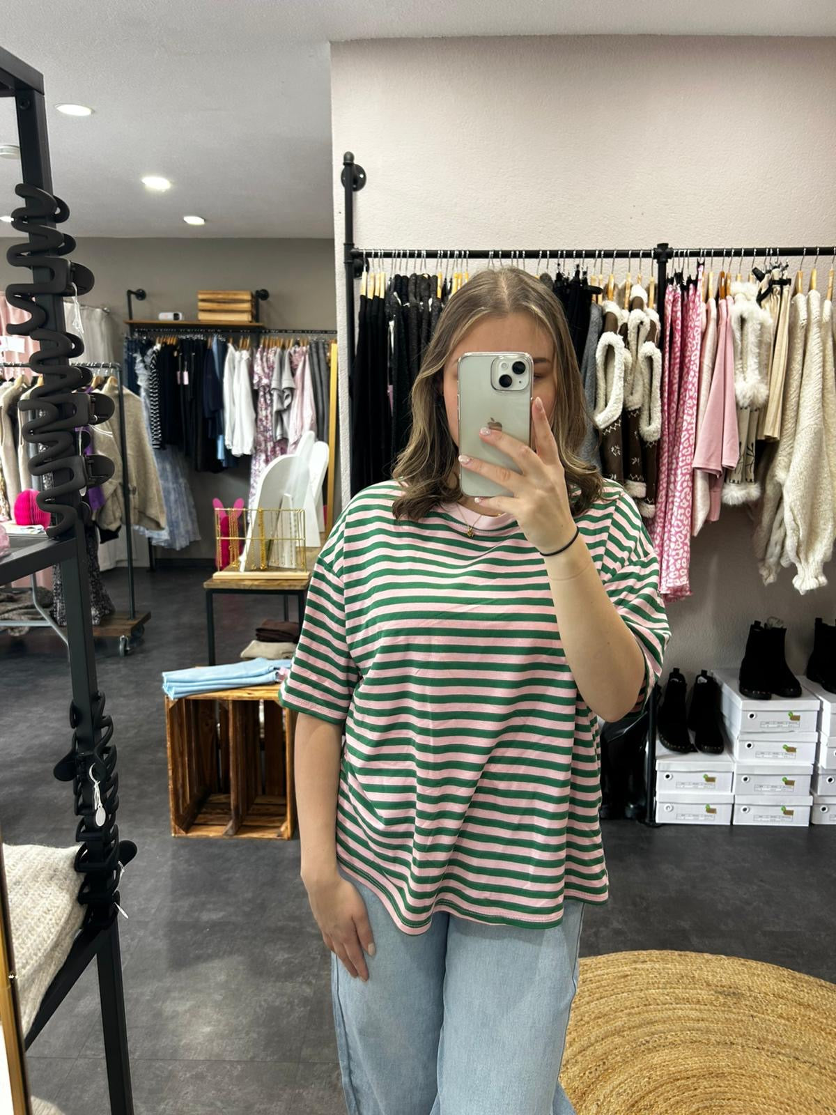 Streifen T-Shirt – Rosa/Grün
