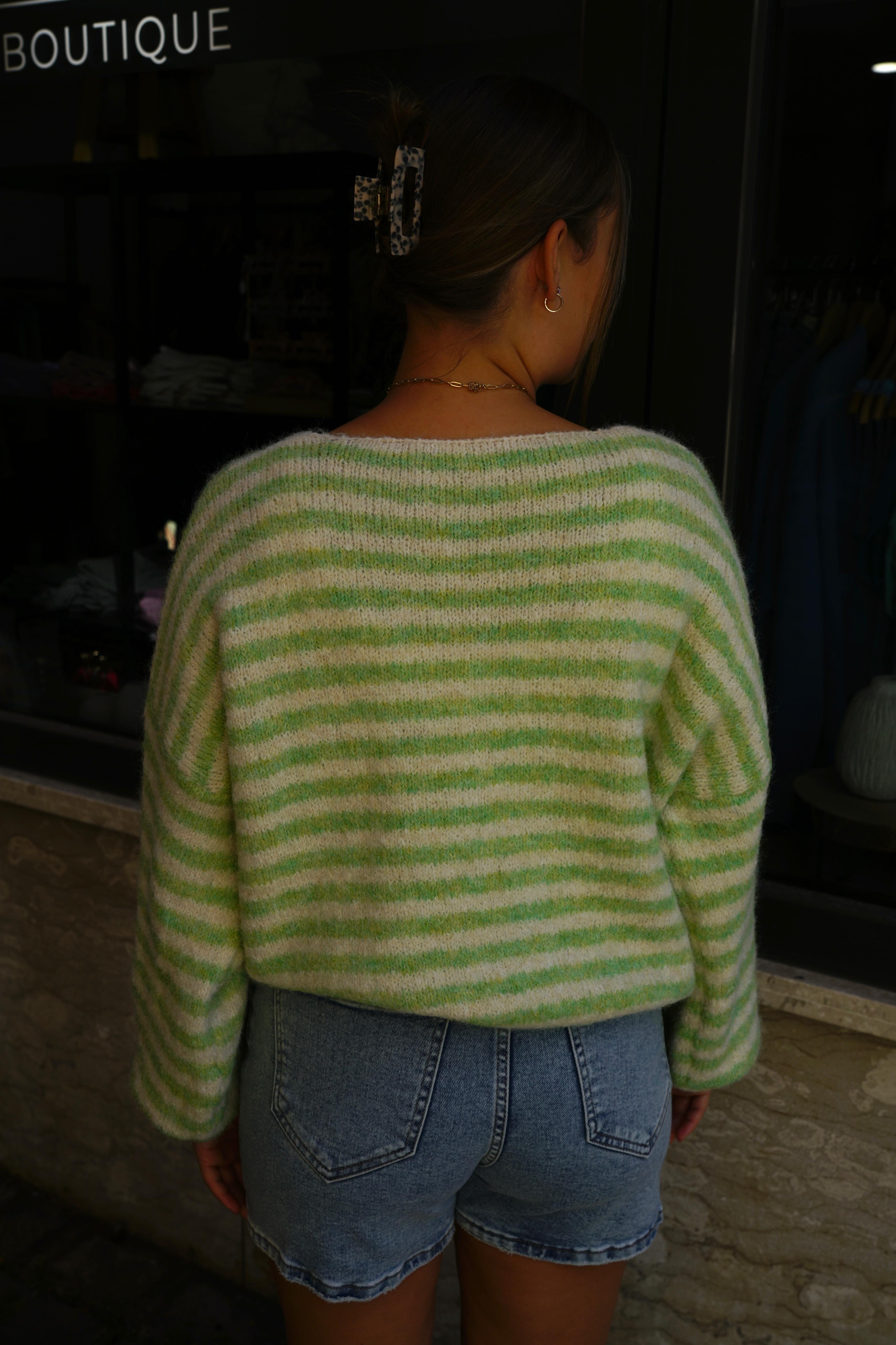 Cozy Stripes Cardigan in grün - beige
