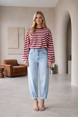 Streifenoberteil „Isa“ – Dunkelrot-Rosa