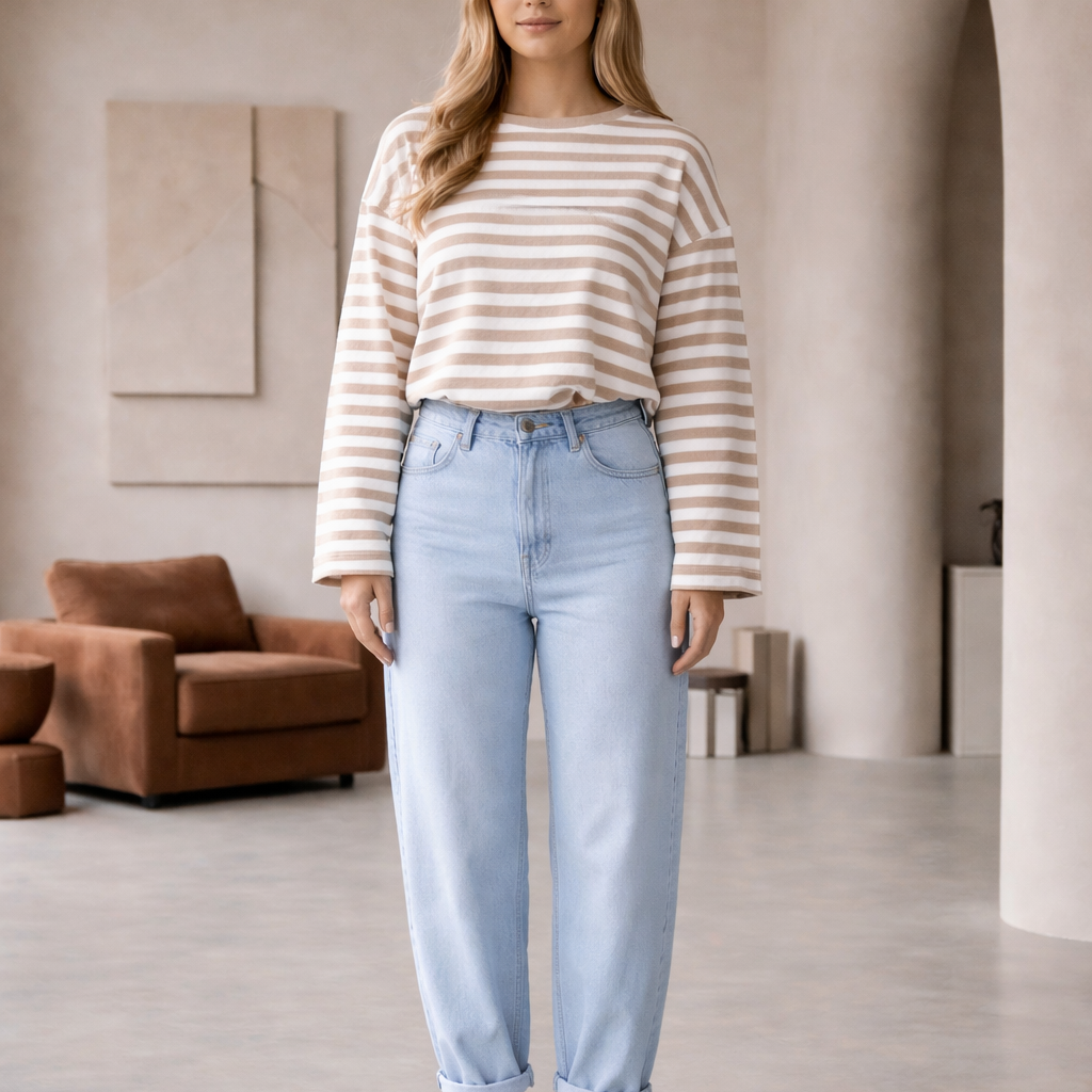 Streifenoberteil „Isa“ – Beige-Weiß