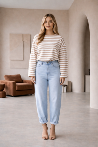 Streifenoberteil „Isa“ – Beige-Weiß