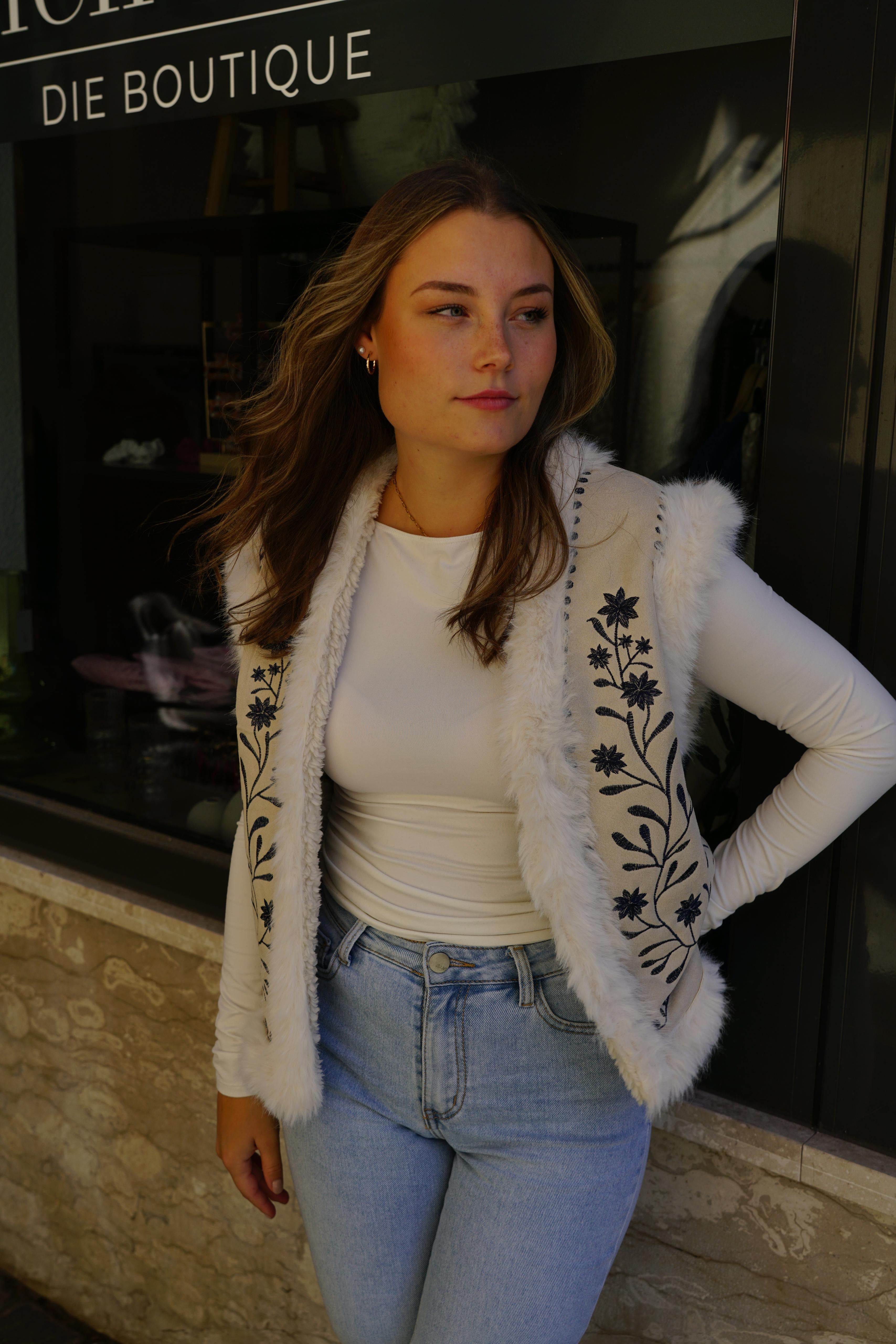 Floral Sherpa Weste – Boho Chic