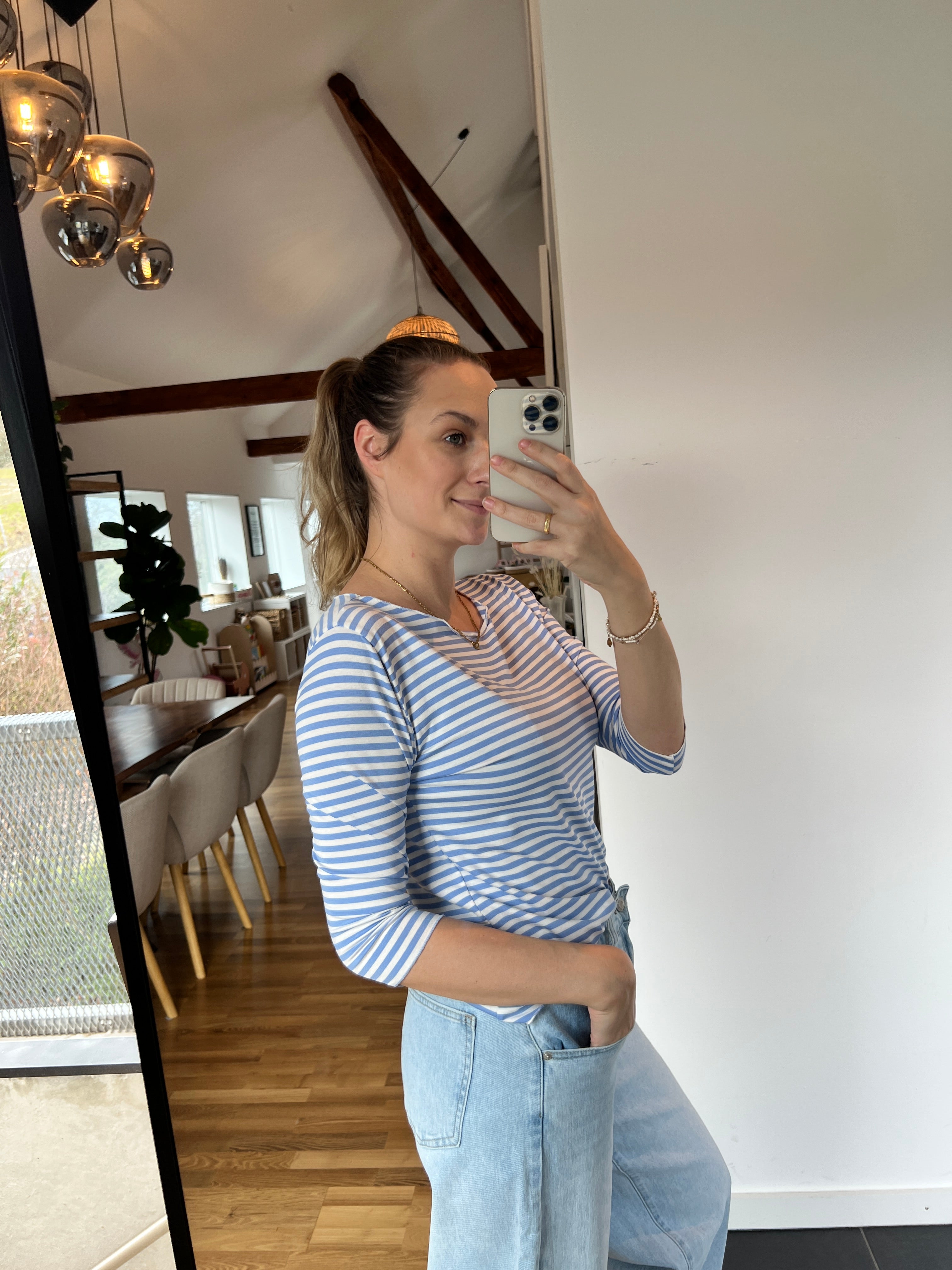 Streifenoberteil „Nola“ – Hellblau/Weiß