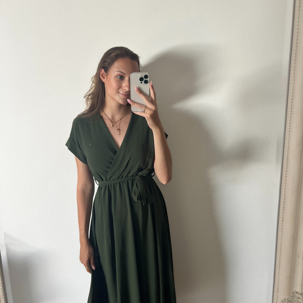 Sommerkleid mit Wickeloptik – Dunkelgrün