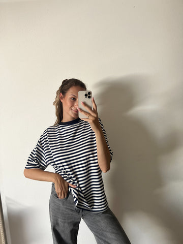 Lässiges Streifen T-Shirt – Dunkelblau/Weiß