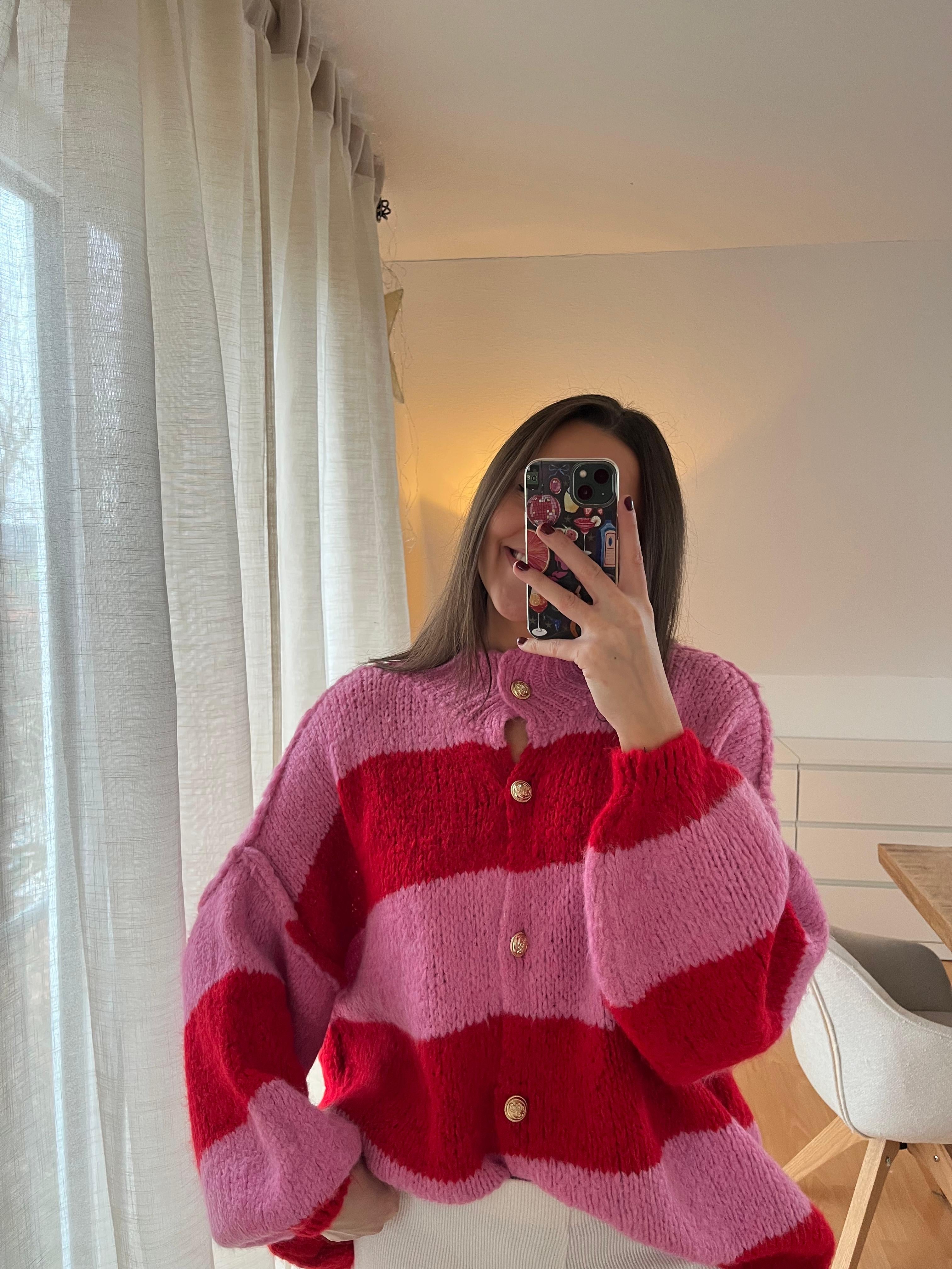 Cardigan „Maris“ – pink-rot gestreift