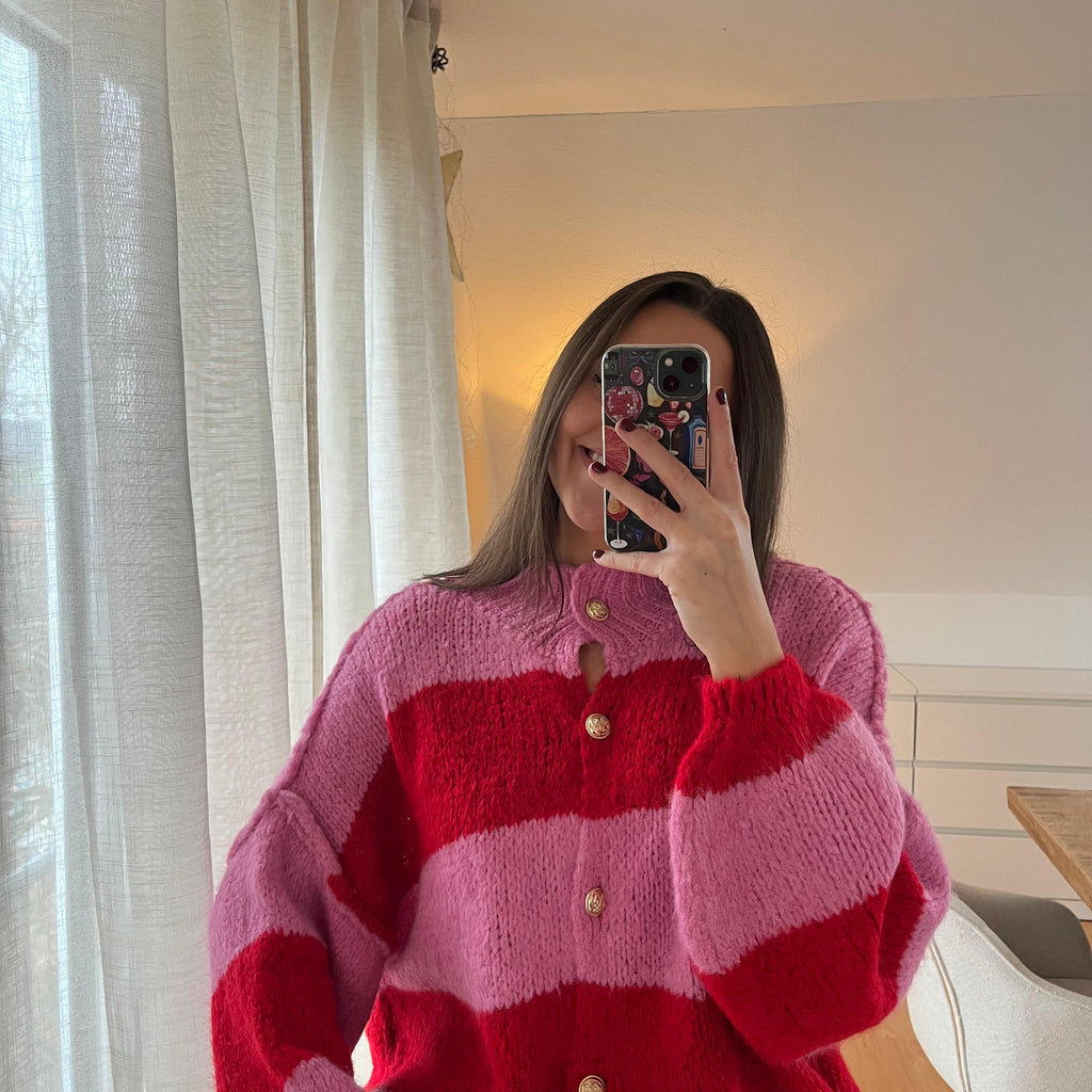 Cardigan „Maris“ – pink-rot gestreift