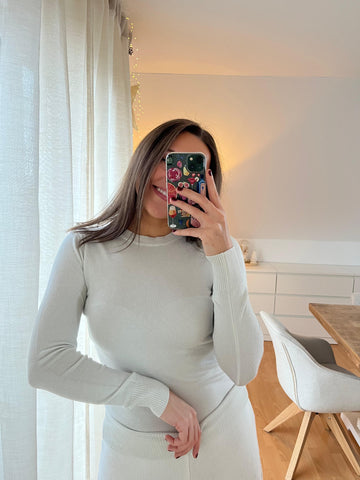 Glitzer-Pullover „Yuliya“ – weiß (silberner Schimmer)