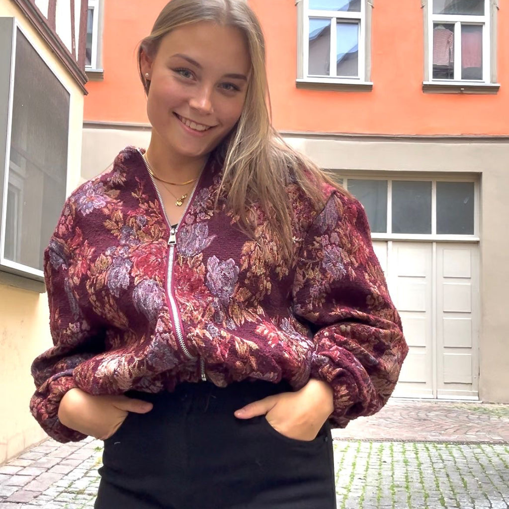 Bordeaux Flower Bomberjacke