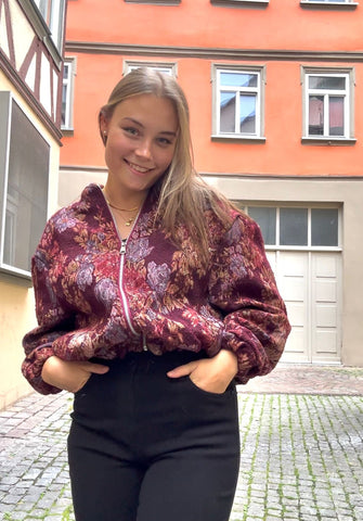 Bordeaux Flower Bomberjacke