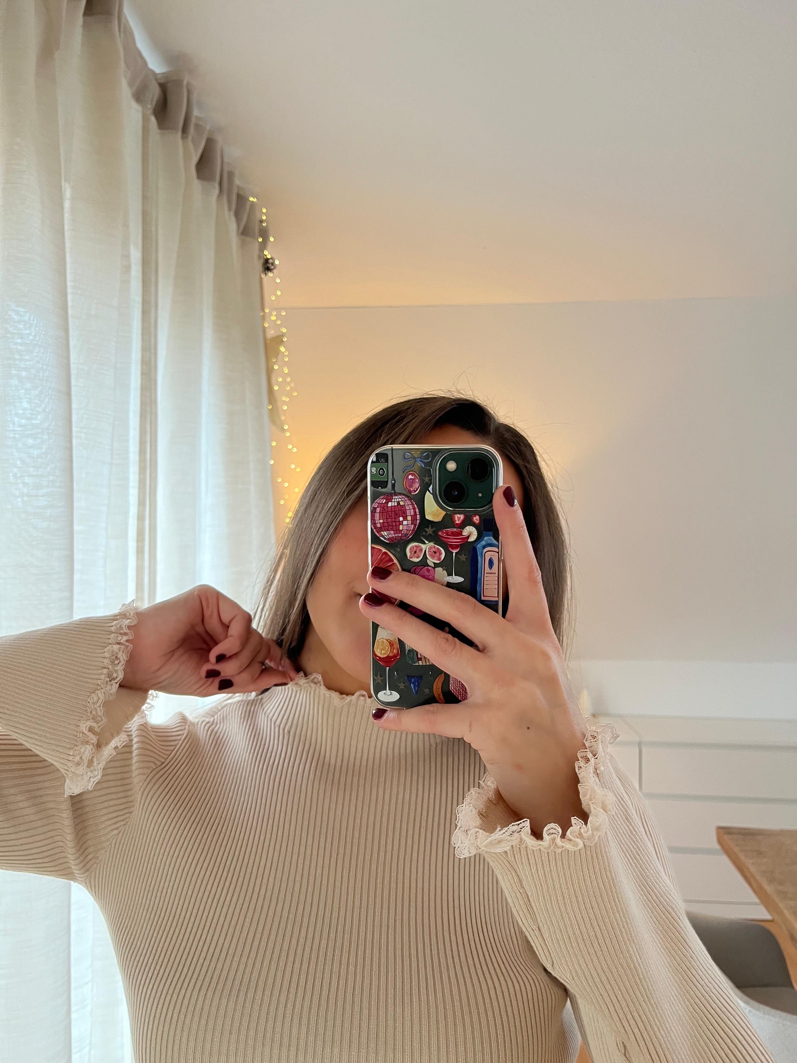 Basic Ripp Longsleeve „Nelli“ mit Spitzen-Detail – Beige