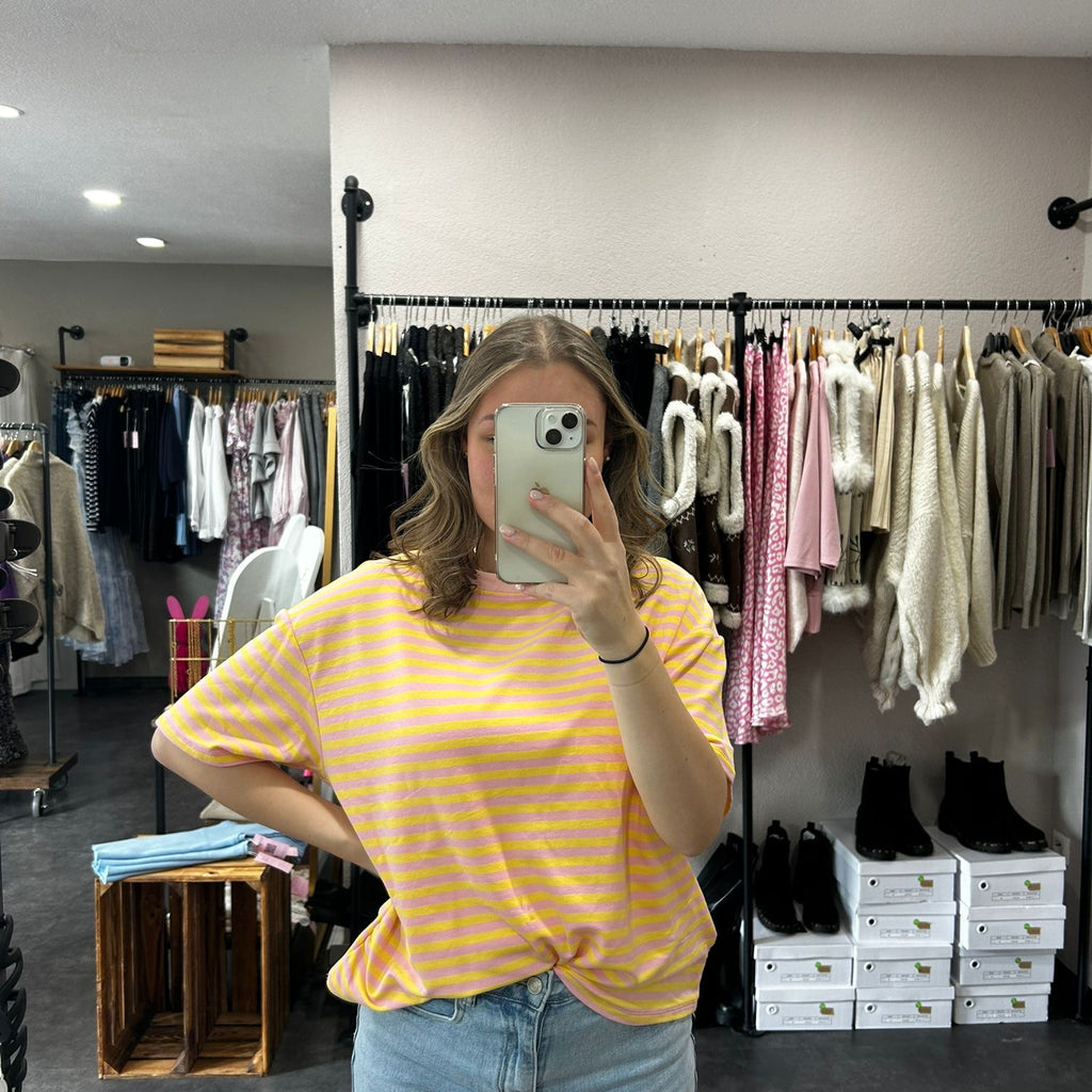 Streifen T-Shirt – Gelb/Rosa