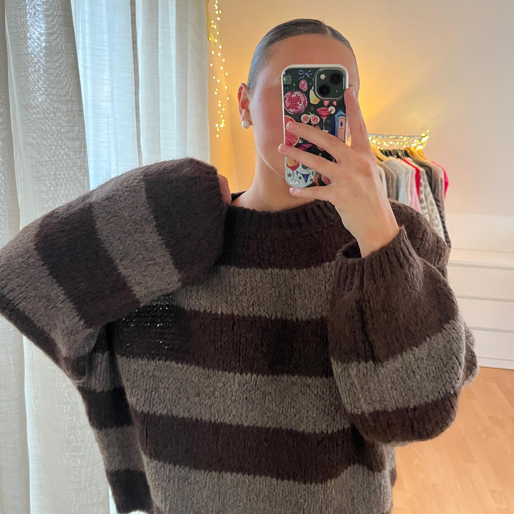 Strickpullover „Romy“ – braun & schokobraun gestreift